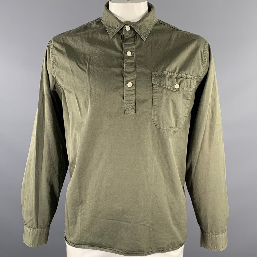 ALEX MILL Size XL Green Olive Cotton Pop-Over Long Sleeve Shirt